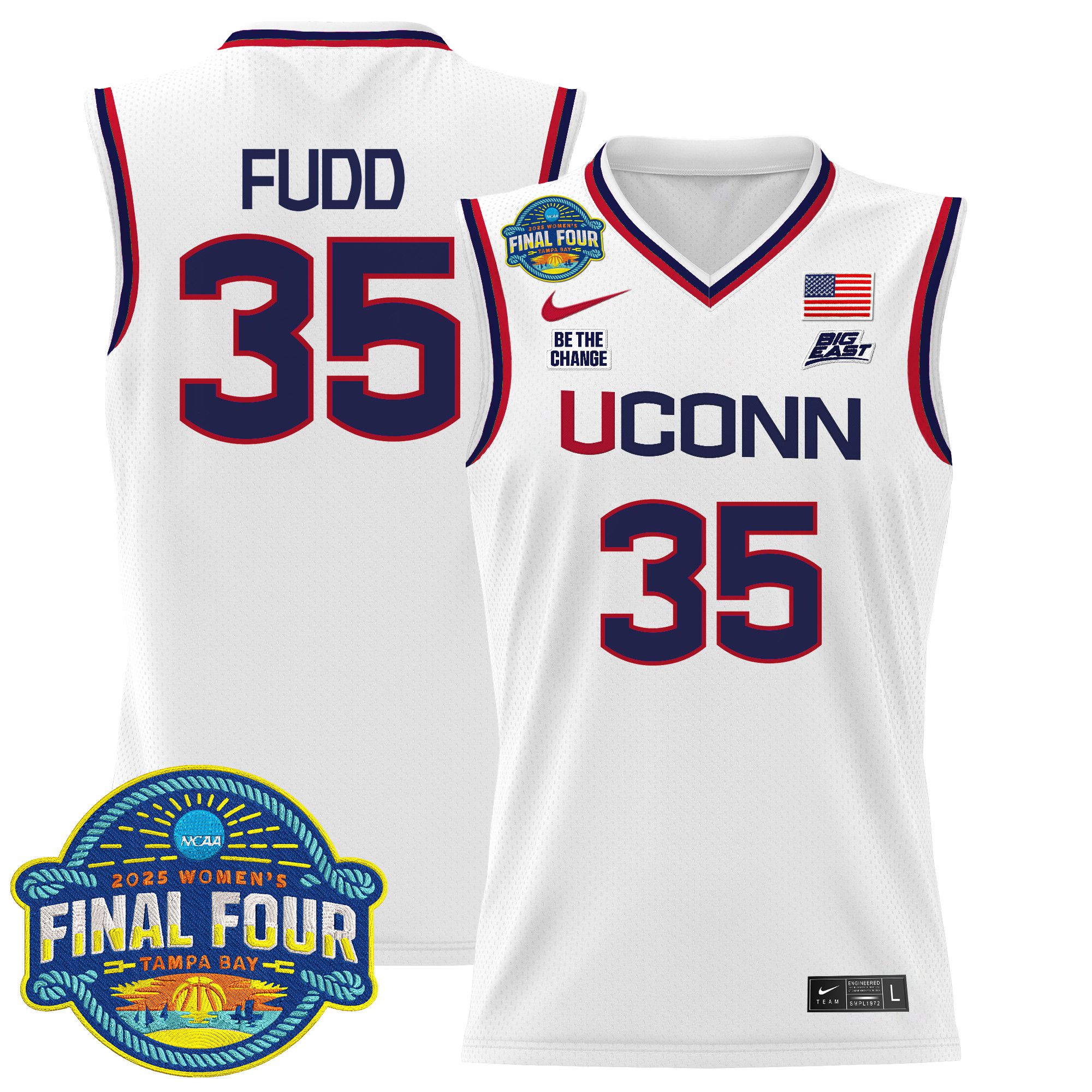 Men UConn Huskies #35 Fudd White Nike 2025 Big Eat Final Four Patch Lightweight Basketball NCAA Jersey